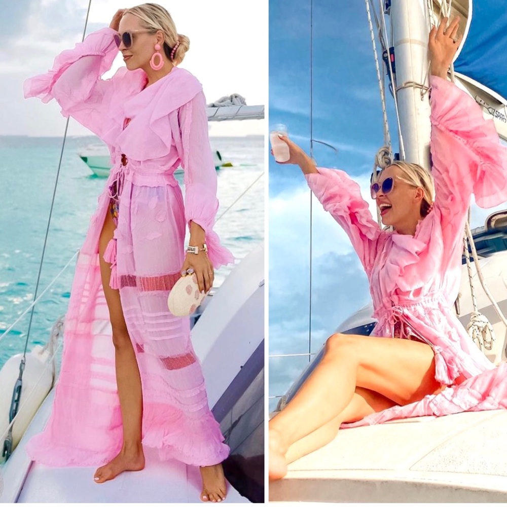Diamond for Eden Bohemian Embroidered Pink Kaftan Duster Marlyn Dress S/M NWT